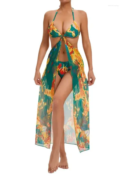 Mulheres femininas Mulheres de duas peças Micro biquíni com malha Long Dress Coverp ups Swimsuith fêmea de praia vintage roupas de banho