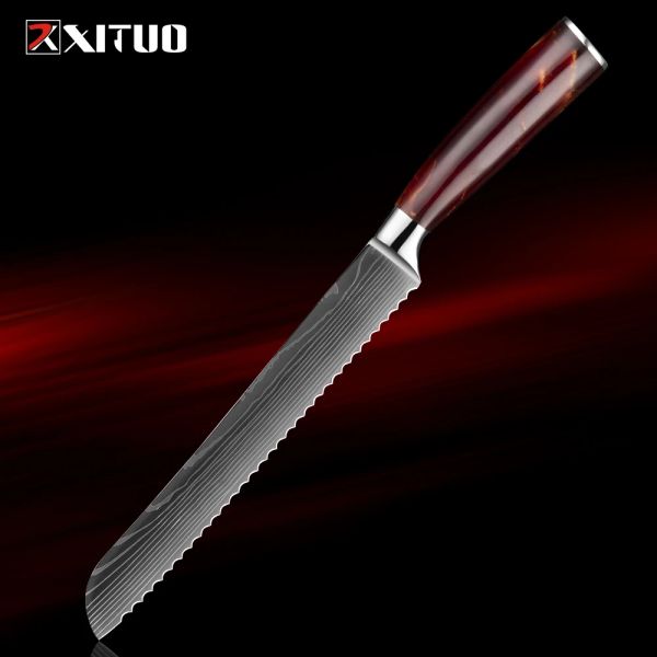 Xituo Faca de pão serrilhada Aço inoxidável Razor Sharp Wavy Edge Bread Cutter para fatiar bagels caseiros, bolo de 8 polegadas lâmina