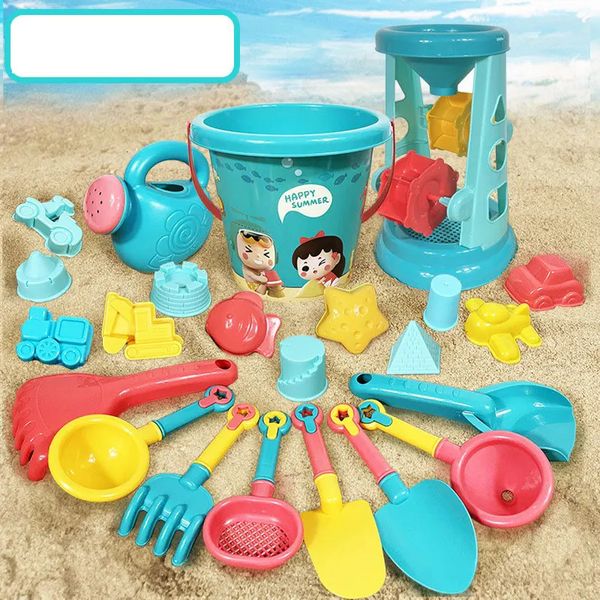 23pcs Summer Beach Set Toys for Kids Cougsing Sand Plastic Buckting Wapering Boitly Shovels Kids Beach Water Game Toys 240430