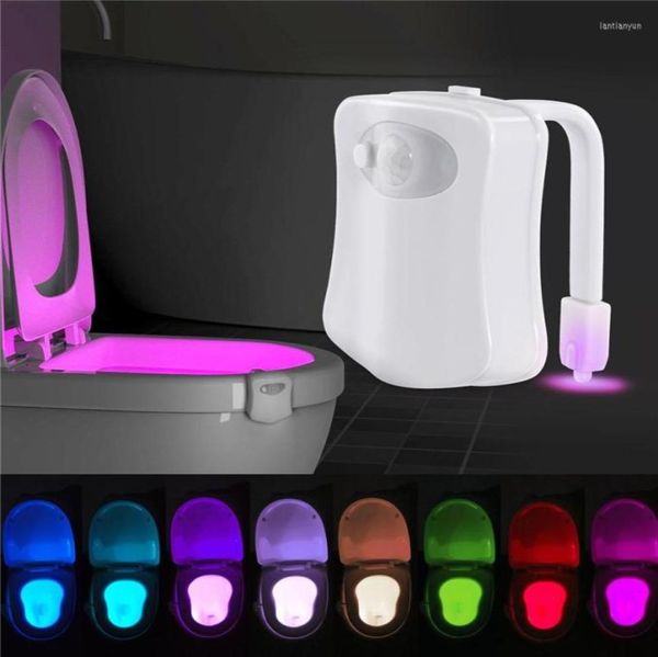 Tuvalet koltuk 8 renkli kızılötesi indüksiyon hafif tuvalet gece lambası LED banyo için akıllı pir hareket sensörü wc4346541