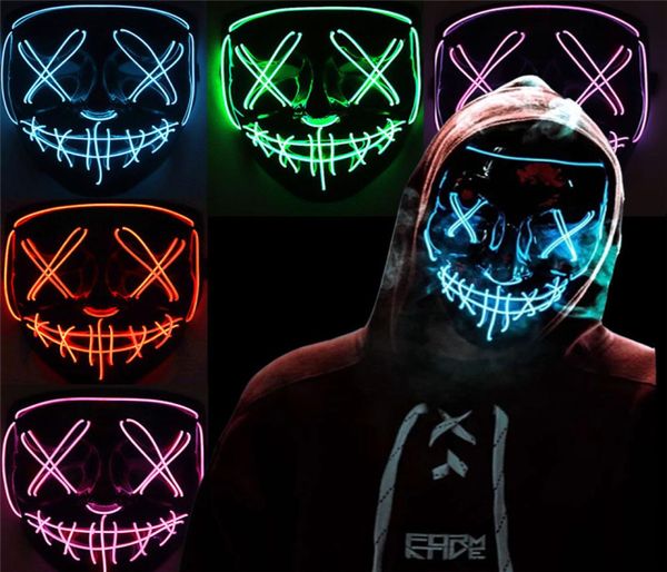 Maschera luminosa a LED El Cold Light Mask Vshaped Blood Horror Halloween Atmosfera fluorescente Bungee Props WCW9793804579