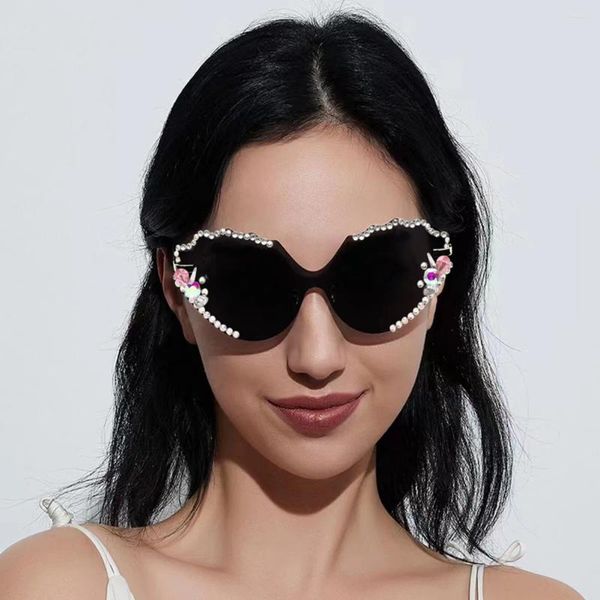 Солнцезащитные очки бриллианты с шипами кошачьи глаза элегантная вода Женская большие бокалы для похудения UV 400