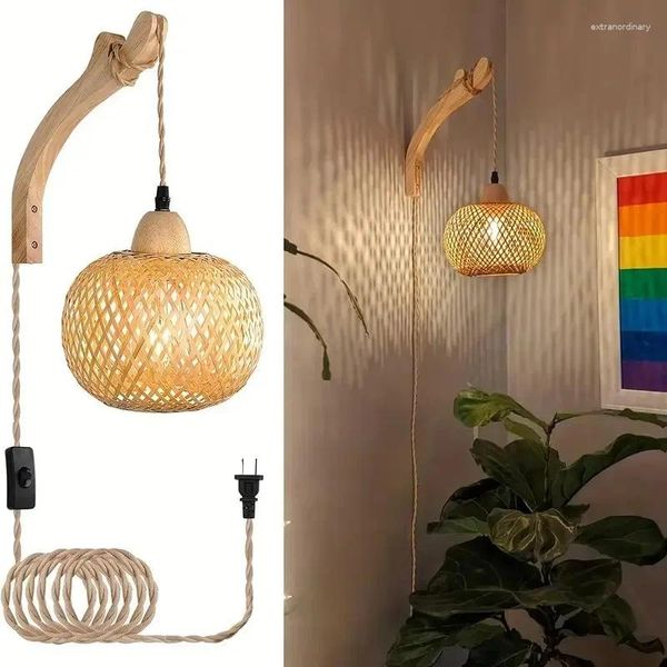 Wandlampe Iralan Bambus Lantern Licht Natural Rattan Wicker E27 Kronleuchter handgewebte Lampenschirme Beleuchtungsbehörden