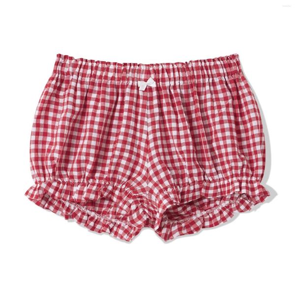 Damenshorts süße Rüschenverkleidung Bloomer Sommer Pyjama Plaid/Feste Farbe/Entendruck Elastic Band Lounge Bottoms