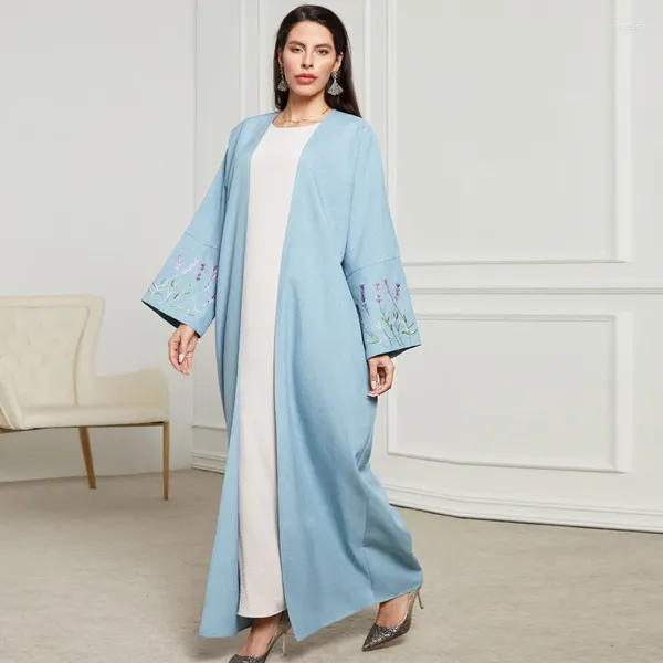 Ethnische Kleidung muslimische Frauen florale Stickereien öffnen Kimono Abayas Dubai Turkisch lässiger Islam Marokkanische afrikanische Fledermaushülle Kaftan Eid