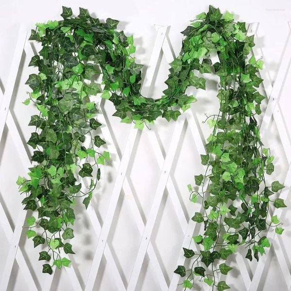 Fiori decorativi 2,4 m Verde artificiale Garland Ghirlanda Silk sospeso Vine da giardino decorazione da parete Fare Foglie di ghirlanda falsa falsa falsa