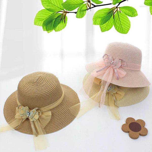 Breite Krempeln Hüte Sommerstroh für Frauen Mädchen atmungsaktuelle Sonnenschale Kappe Spitze Bugknot Ribbon Soild Color Ladies Panama Caps