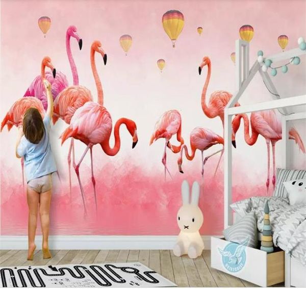 Benutzerdefinierte Größe 3D PO Wallpaper Kinderzimmer Wandbild Flamingo Feder Ballon Malerei Bild Sofa TV Hintergrund Wand Wallpaper Nonwov3741940