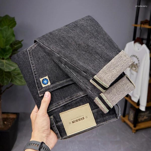 Herren Jeans schlank sitzend kleine, stickte gewaschene trendige einfache Straße Chinese Design Vielseitig atmungsaktiven langen Hosen