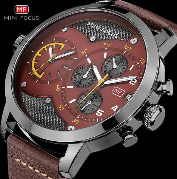 Quarzo pilota orologio per uomini orologi militari maschi 2020 marca di lusso di lusso a doppio fuso time oversize in pelle impermeabile minifocus2847291