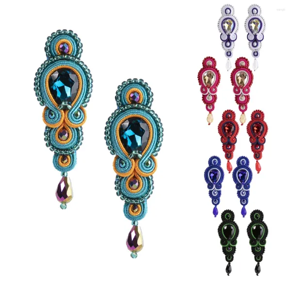 Dangle Ohrringe Soutache Mode handgefertigt weben zarte Frau Ohrring Schmuck Kristallzubehör Boho Trend