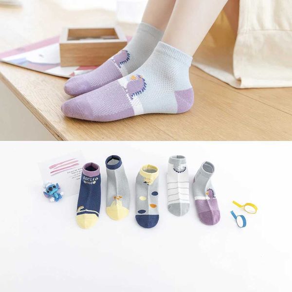 Meias infantis 5Pairs/lote Baby Socks Summer Spring Cotton Kids Socks Animal Dinosaur Socks Cute Mesh Menina Meninas adoráveis de meninas Y240504