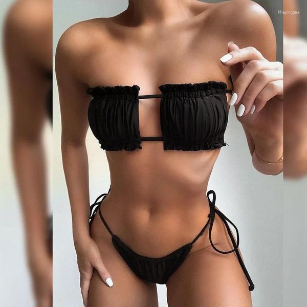 Damenbadebekleidung Europa und die Vereinigten Staaten Solid Color Ruffle Edge -Verschönerung Brustdreieck Bikini Bikini