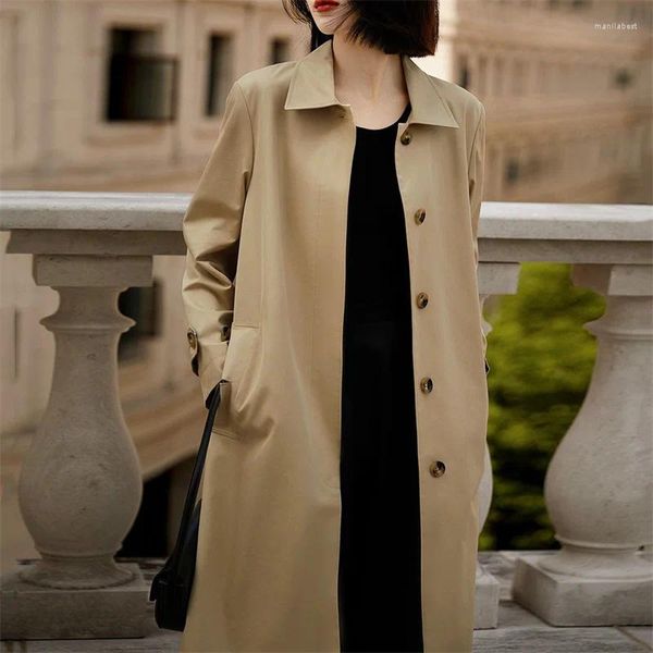 Trench da donna Spring Autumn Coat Women 2024 Fashion coreano a mezza lunghezza casual in stile britannico giacimento da donna da donna