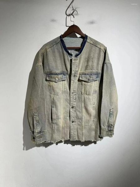 Мужские куртки 2024 Лето -избыточный вес умывальник хлопковой материал Простой и модный изнашивающий вырез на заказ на индивидуальном джинсовом покрытии