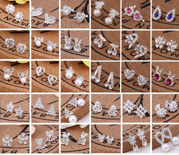 45 Estilos Creative Ear Studs Fashion Snowflake Beer Crystal Rhinestone Brincos de Pearl para Jóias Presente EA0809096035