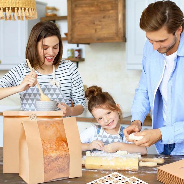 Moldes de cozimento 25 sacos de pão de embalagem caseiros com adesivos de papel grande janela transparente com zíper de comida de cozinha de cozinha