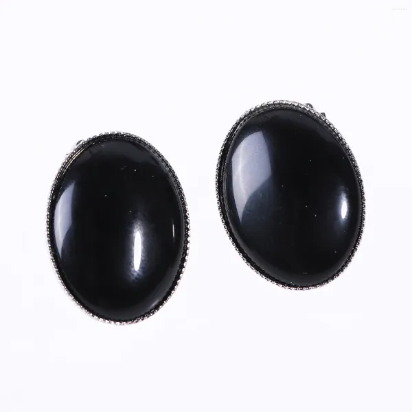 Rücken Ohrringe Tumbeelluwa natürlicher schwarzer Achate Stein Oval Inlay zu silbernen Farblegierung Clip Frauen Ohrklammern Schmuck Schmuck