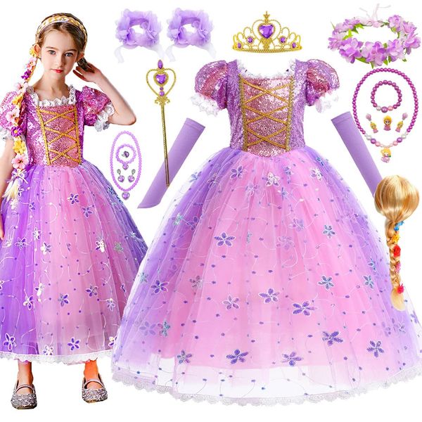 Bambini Girl Dress Rapunzel Bambini aggrovigliati groviglio Carnival Girl Princess Costume Birthday Casate abiti da abbigliamento 2-10 anni 240430