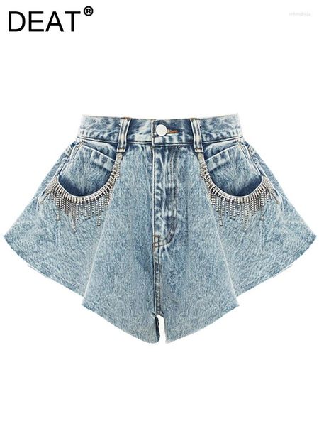 Shorts Shorts Fashion Denim Denim Ruffled Hem Tassle Decorate Tasches Slkim Wide Leg Horser Summer 2024 Tide 17A1654