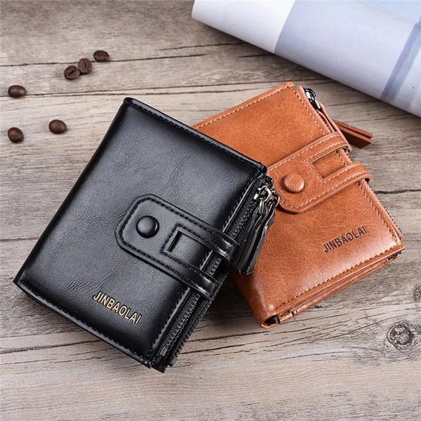 Wallets Men Leather Premium Product Chide for Man Short Wallet Credit Business Card Totistas Hasp Double Zipper