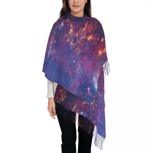 SCARPE GALAXY SKY ART SCARF con sparcati spaziali nebulosi della nappa lunga e avvolgi unisex fai -da -te avvolgimento inverno y2k bufanda mujer