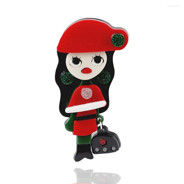 Spille Trendy Cute di Natale Hat Girl Acrilico Spilla per donne Kid Babbo Natale per pin Bassello Badge Fashi