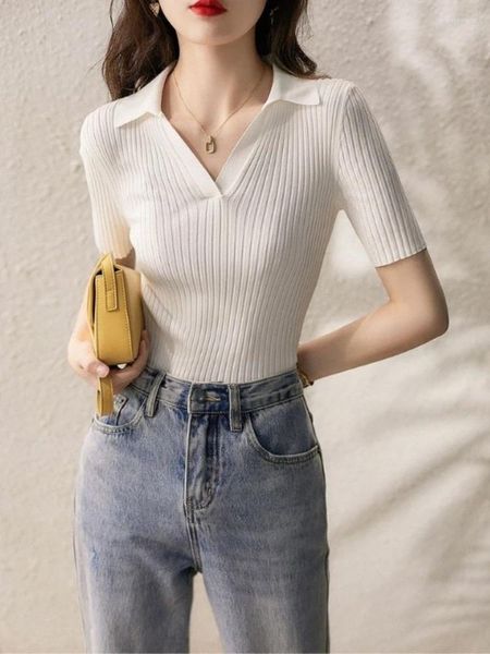 Polos femminile Polo Seli magliette Slip T-shirt semplici White Knitting Luxury Female Tending Trend 2024 di alta qualità nella moda Pretty Youth Youth
