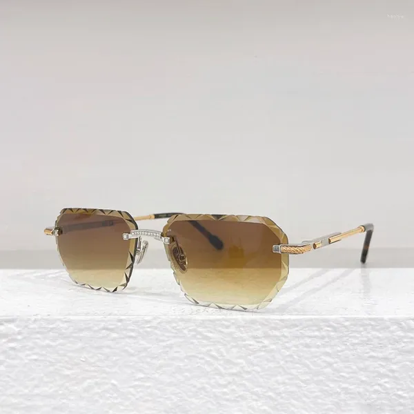 Óculos de sol Original Luxury Gold Diamond Cut Rimless Masculino FG 50139U Classic Praça Sunnies Ins Moda Alloy Glass