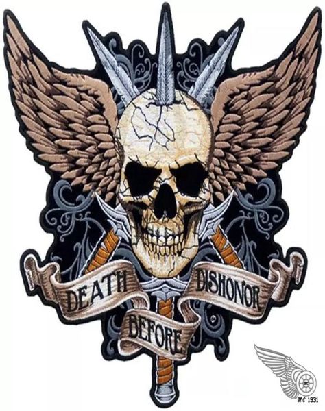 Смерть черепа меча перед Dishonor Punk Motorcycle Biker Club MC Back Jacket Motorcycle Racing Вышитые пятна 7929048