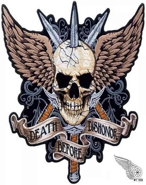 Schwertschädel Tod vor Dishonor Punk Motorrad Biker Club MC Back Jacket Motorrad Rennspatchen gestickte Patches 7929048