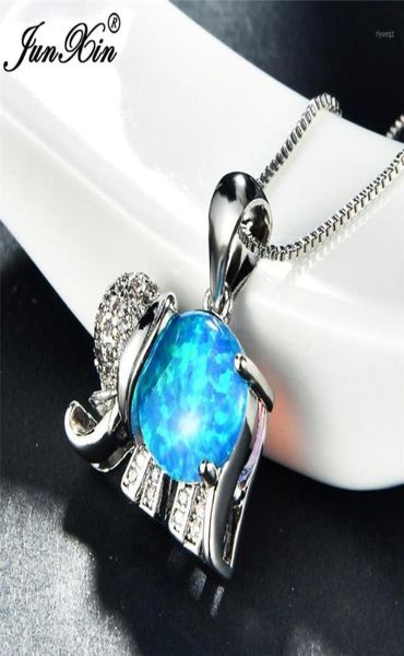 Anhänger Halsketten süße Boho Lucky Elephant Anhänger Silber Farbe Tier Choker Weißblau Feuer Opal für Frauen3258609