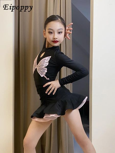Bühnenbekleidung Latin Dance Kinderübung Kleidung Mädchen gedrucktes Tanzkleid Performance Kostüm Advanced Anzug