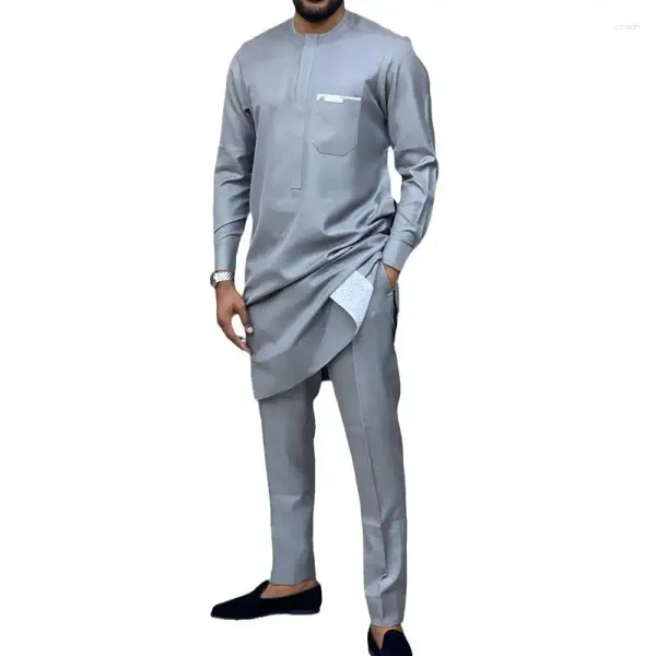 Tracce maschili da uomo alla moda africani tops a manica lunghe pantaloni 2 pezzi set di camicia da uomo per feste da matrimonio camicia per pantaloni etnici abiti in stile etnico dashiki