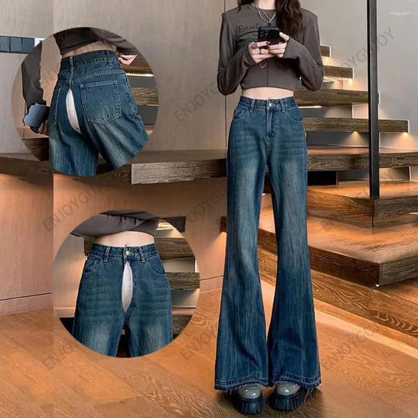 Jeans femminile retro invisibile invisibile metro aperto sesso all'aperto pantaloni a gamba larga alla vita alta