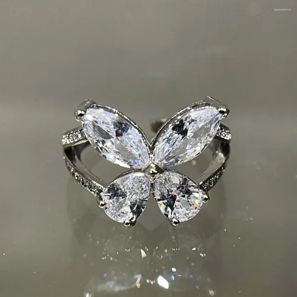 Clusterringe Hoyon Butterfly Diamond Ring für Frauen Hochzeit Schmuck Moissanit Stil High Carbon Box Geschenk kostenlos Einkauf