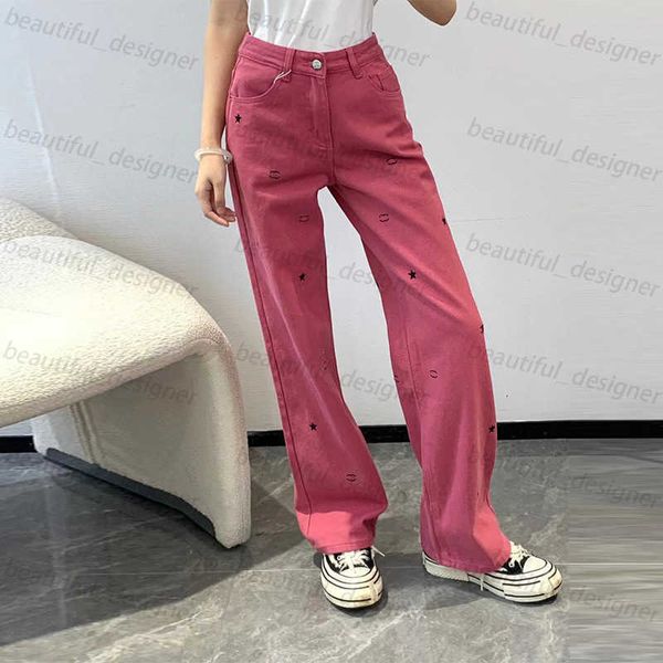 Jeans femininos de grife 24ss no início da primavera nova estrela estampada dupla menina rosa cano reto de jeans de cintura alta e shorts