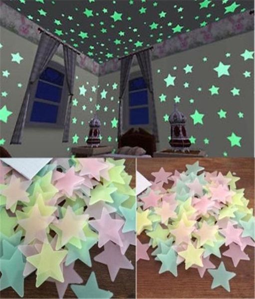 Wandaufkleber 50pcs 3D Sterne leuchten im dunklen leuchtenden Fluoreszenz für Kinder Babyzimmer Schlafzimmer Decken Wohnkultur1983427