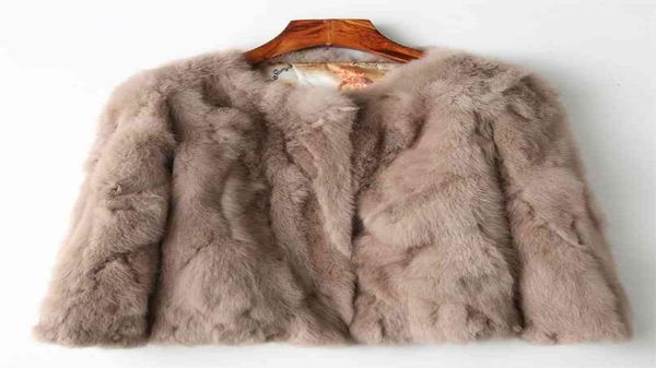 Jaqueta de pele de pele completa genuína Mulheres039s Design Rabbit Coat Natural Wholeskin Oneck Moda Slim Thin 2109103511559