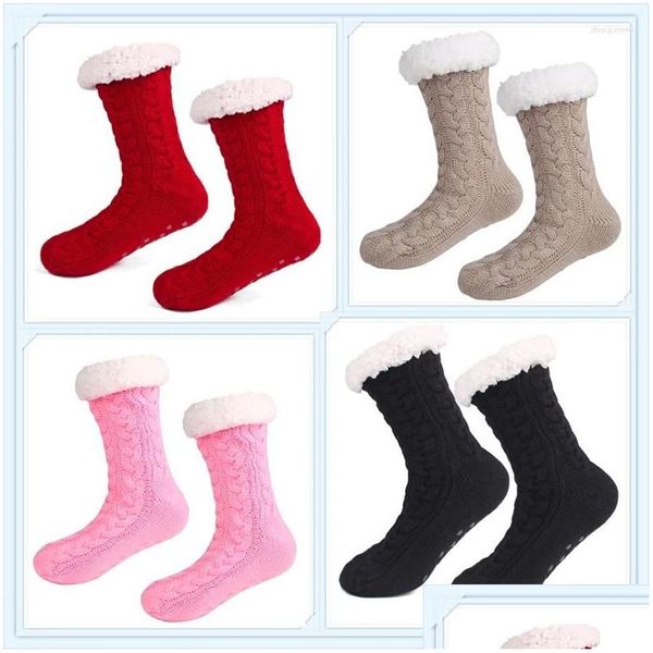 Socken Strumpfwomen Winter weiches flauschiges Bett Hausboden Slipper Koralle Veet Fleece Sockenstiefel und Weihnachten Frauen Drop -Lieferung Ansicht DHSCN