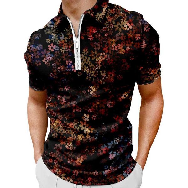 Nova camisa pólo de mangas curtas de mangas curtas de estilo floral de estilo havaiano com camiseta com zíper para o verão do Cardigan