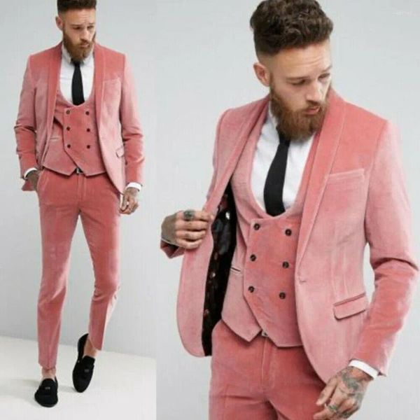 Abiti da uomo Abito chiaro Velvet rosa Slimt Slimt Fit Umenda Spillamento da sposa da matrimonio Blazer formale da 3 pezzi Giacca Pant