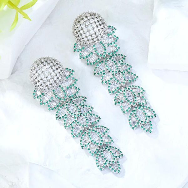 Orecchini penzolanti Godki Luxury Green Ball Flower for Women Wedding Party Dubai Bridal Jewelry Boucle D'Oreille Femme