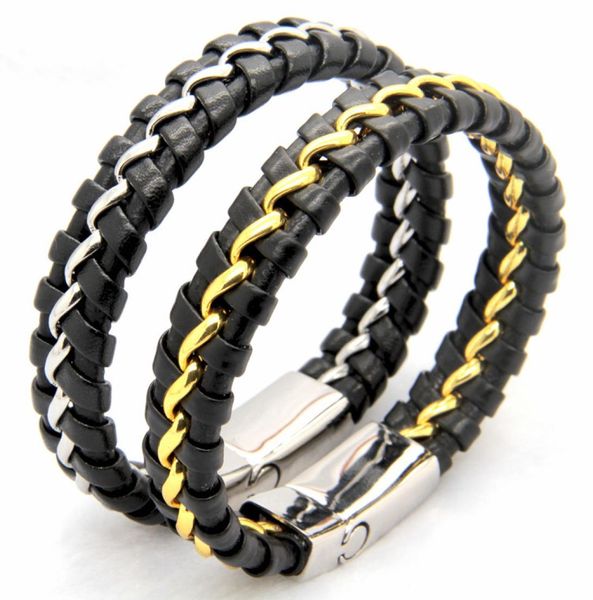 Уникальные дизайнерские браслеты из нержавеющей стали Bangles Mens Gired Black Leather Lated Magnetic Class Bracelet Men Jewelry2118869