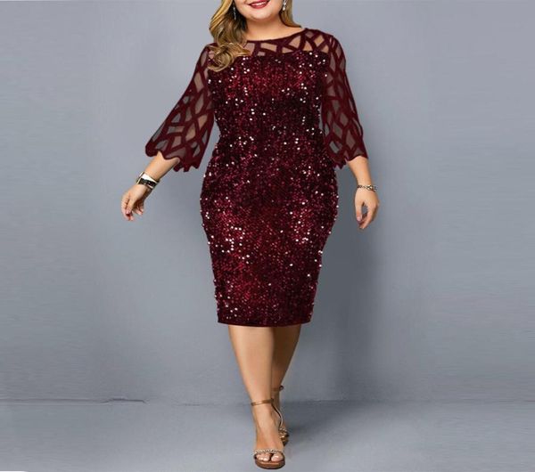 2022 Sparkle Burgundy Sequin Sweath Mother of the Bride Dress Geare Neck 34 Длина рукава чайная платья жениха Robe de So4946109