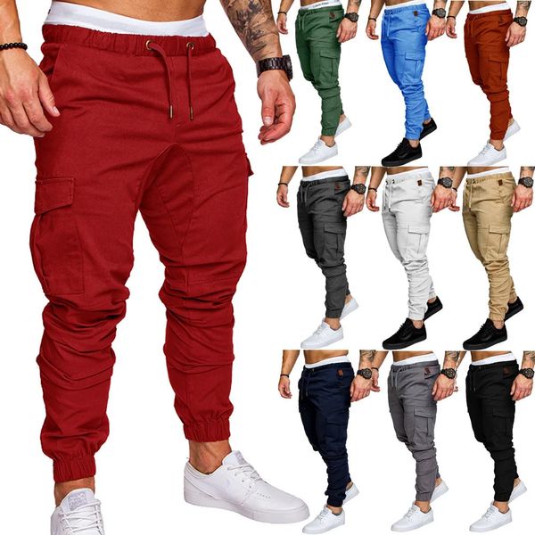 Men Casual Joggers Calça Solor de carga fino de carga maciocoláteis masculinos Macocksocket calças de harema de harém de Hip Hop Male 240417