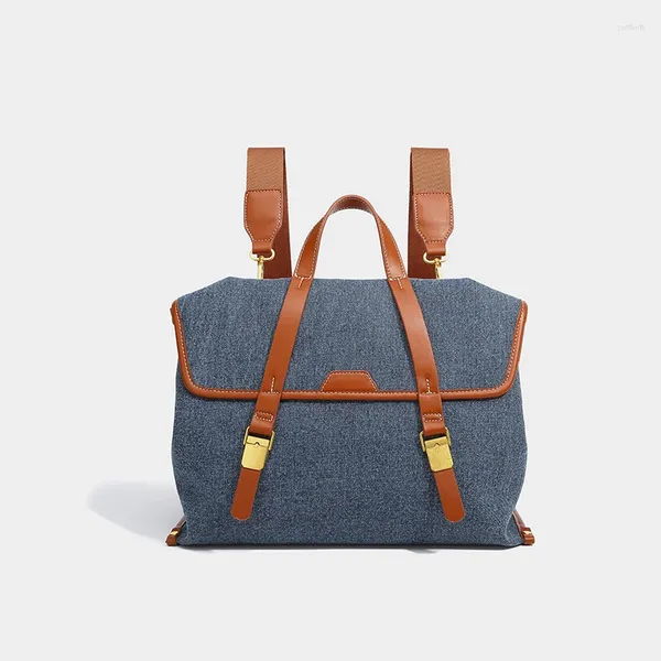 Bolsas de bolsas da escola Inglaterra Mochilas estilo para mulheres Bolsas de grife de luxo e bolsas 2024 em ombro de pano de jeans de grande capacidade vintage