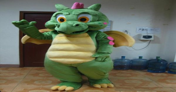 2018 Factory The Head Green Dragon Mascot Costume com asas para adultos para Weear3924360