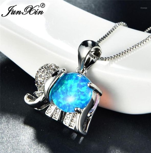 Anhänger Halsketten süße Boho Lucky Elephant Anhänger Silber Farbe Tier Choker Weißblau Feuer Opal für Frauen5979894