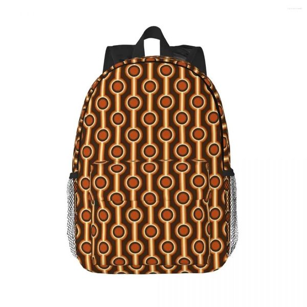 Backpack 70s RETRO Connected Balls in Orange and Brown Tones Pattern Boys Girls Book Bags Borse Laptop Stragaino Picchia